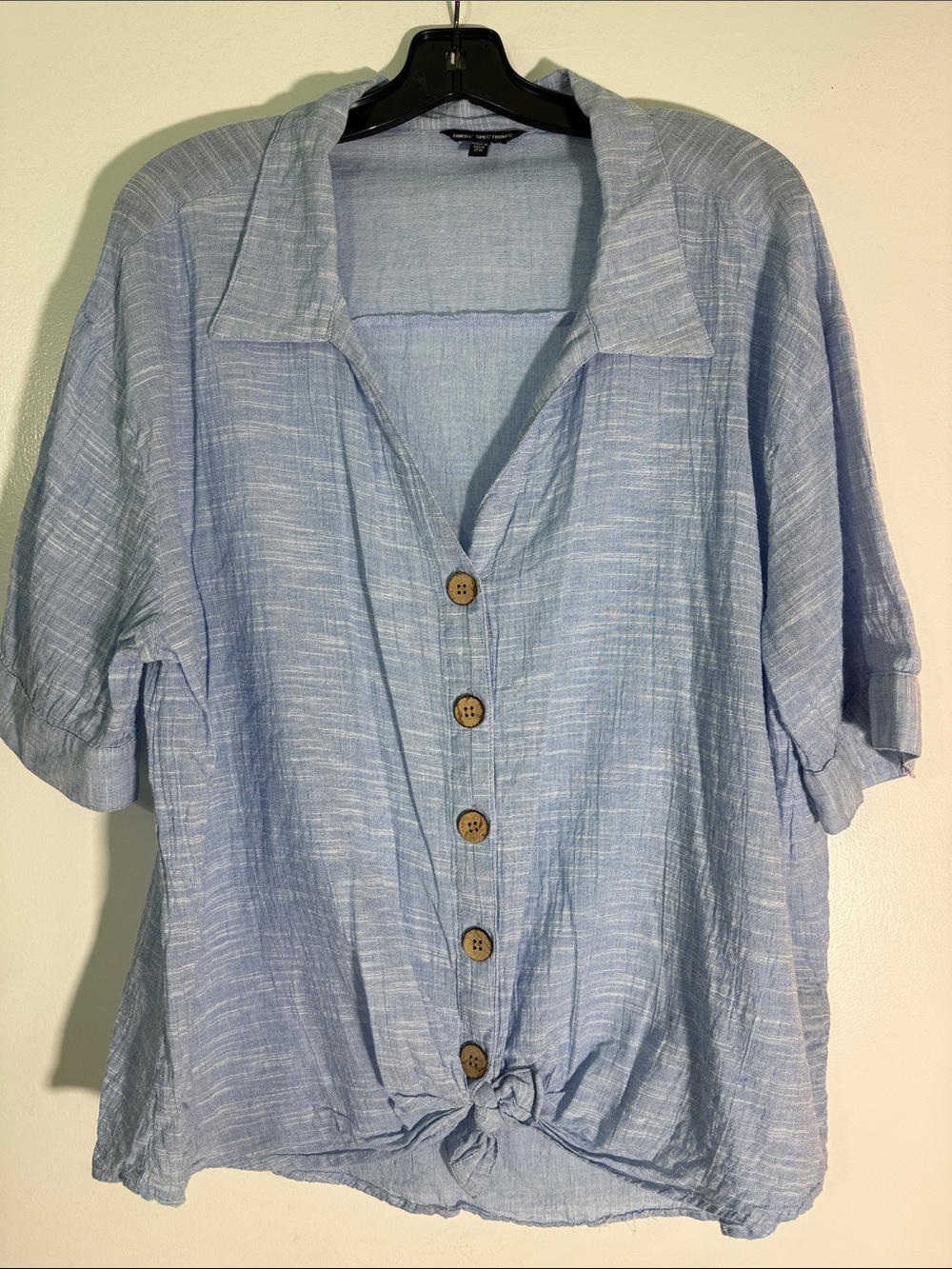 Unique Spectrum Light Blue Textured Gauze  Button Top 2X